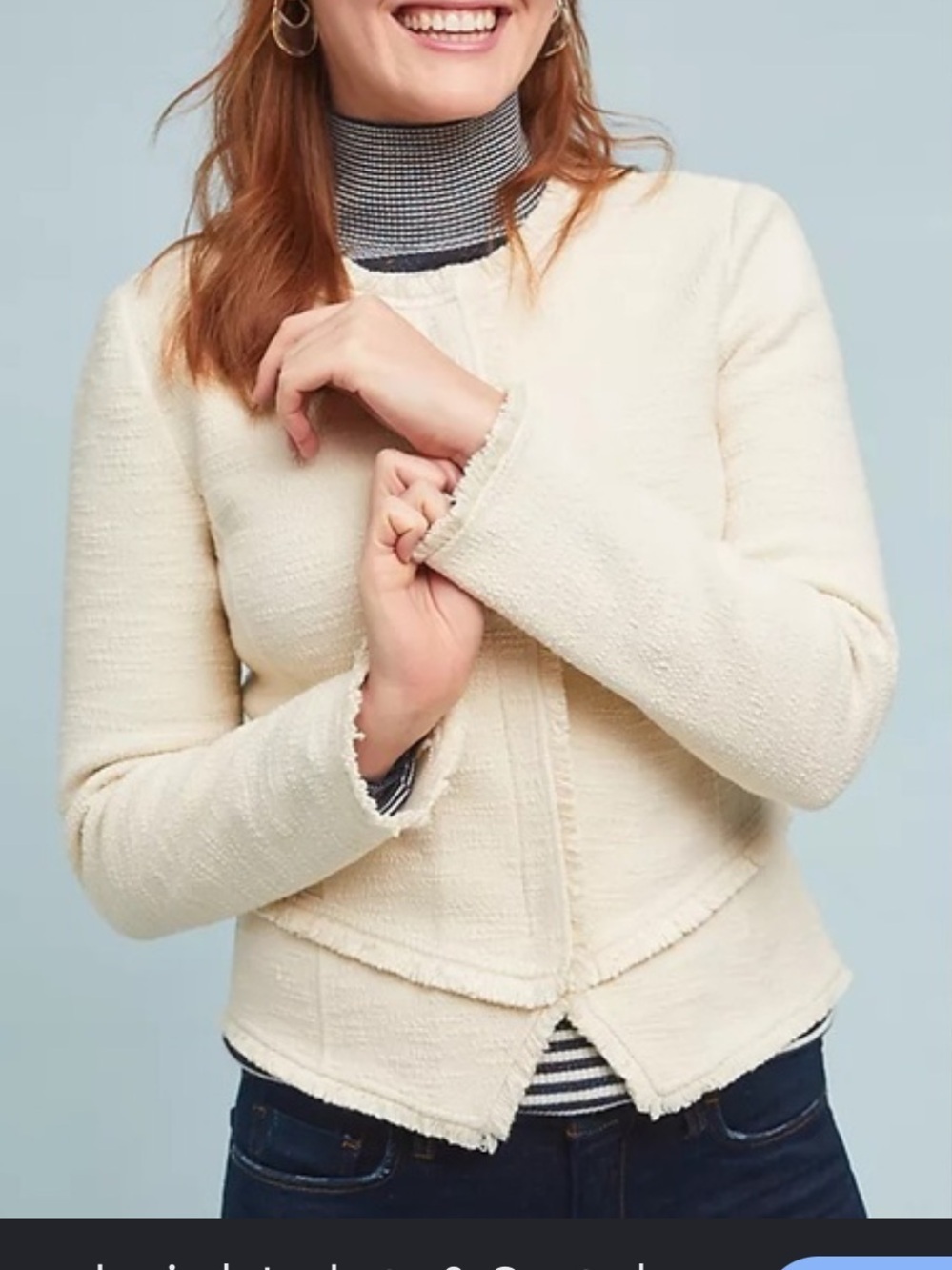 Anthropologie ETT:TWA cream knit tweed moto jacket